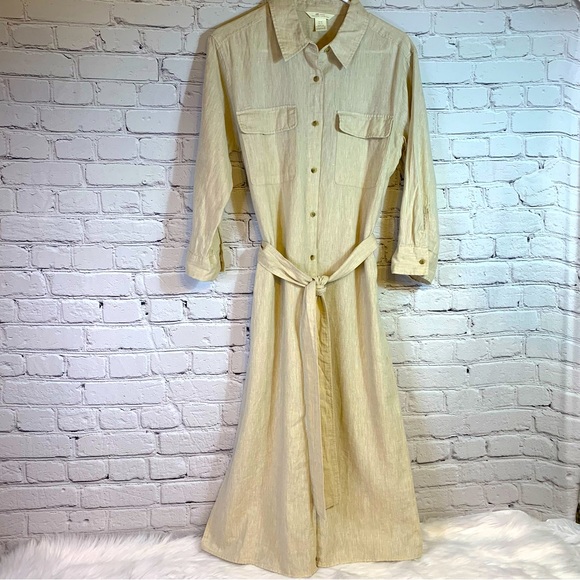 H&M L.O.G.G Cream Linen Button Down Dress Size XS - Picture 1 of 5